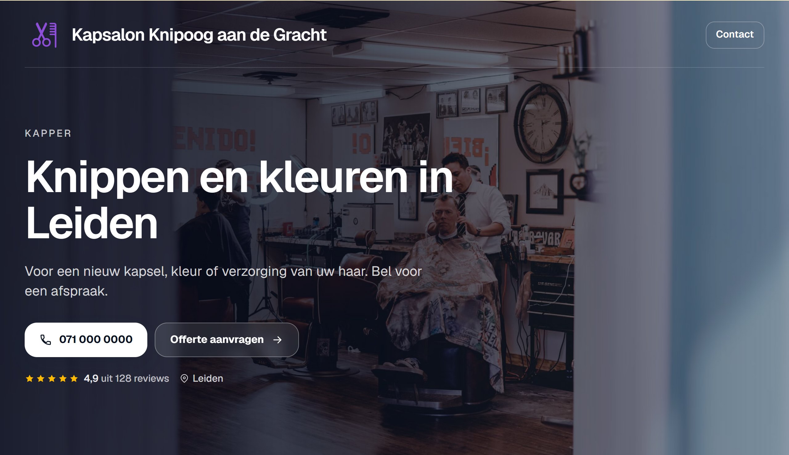 De website van Kapsalon Knipoog aan de Gracht
