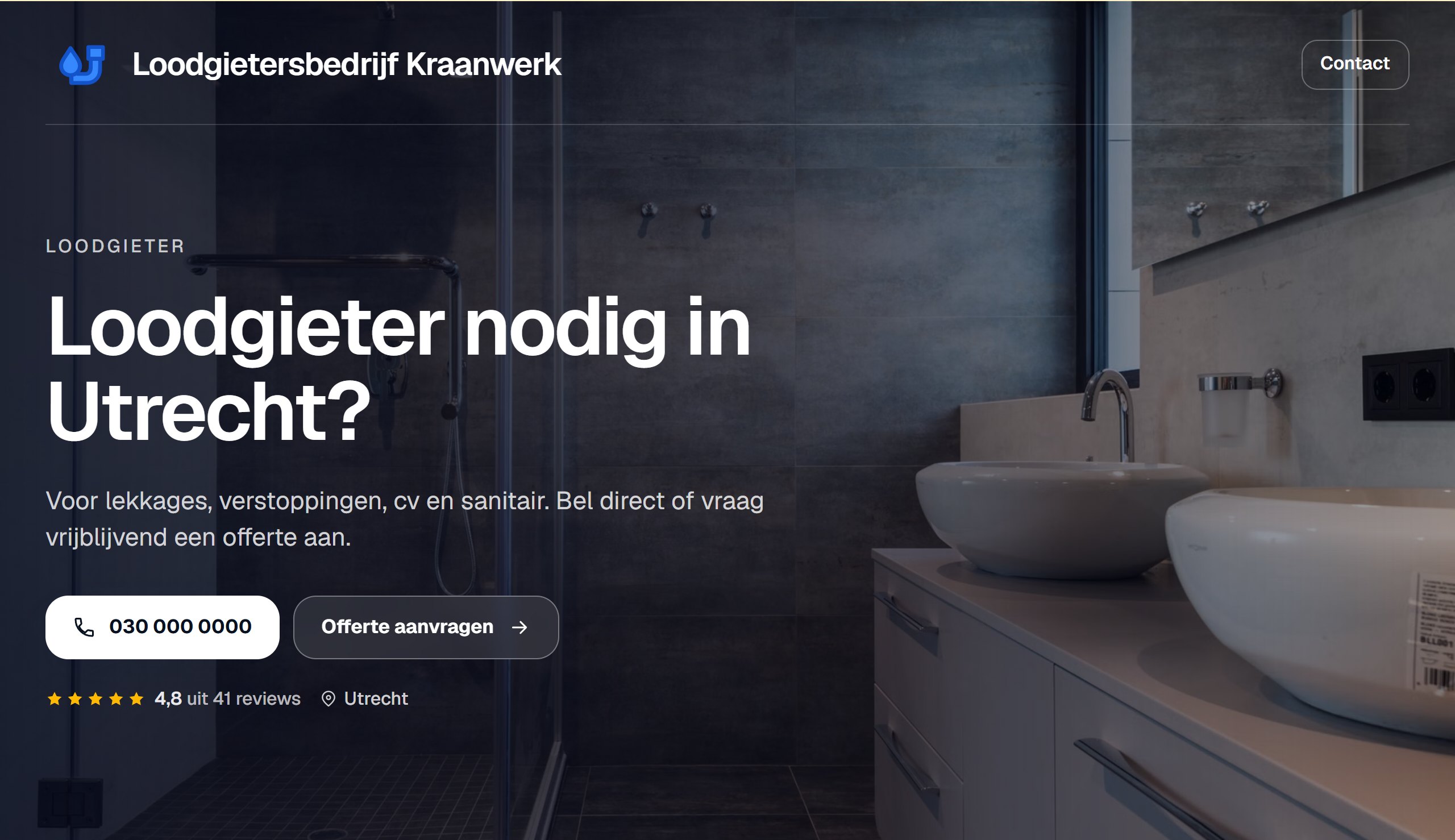 De website van Loodgietersbedrijf Kraanwerk